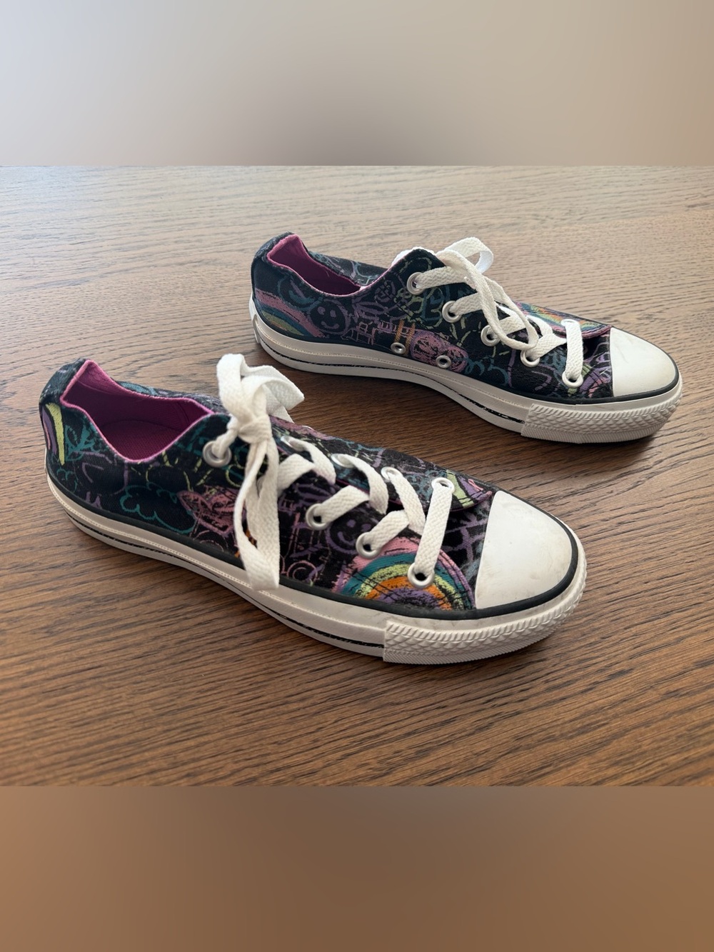 Converse Black Canvas Low-Top Sneakers with Rainbow Chalk Drawing Accents - Picture 2 of 5